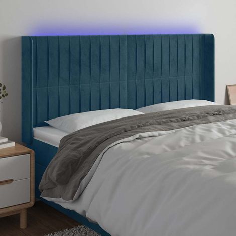 vidaXL Cabecero con LED de terciopelo azul oscuro 203x16x118/128 cm (1/5)