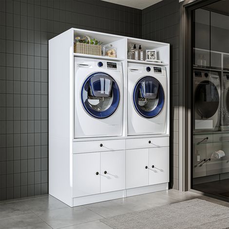 Roomart S1 Waschmaschinen-Doppelschrank 134 cm, Weiß