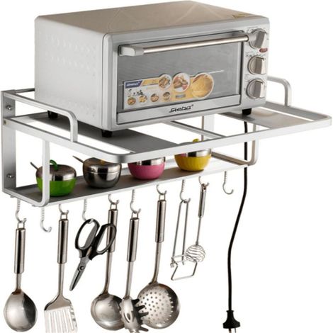 Etagere Micro Ondes - Support Mural Aluminium Anodise - Charge Max 150 Kg - Plaque Ondulee Anti-Derapage - Pour Cuisine - 1 Unite