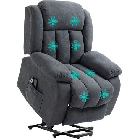 Dark Grey Power Lift Recliner Chair with Massage and Footrest,Overstuffed for Seniors with Remote Control and Side Pocket