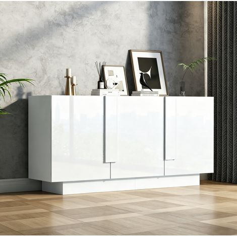 Wohnzimmer-Sideboard 160 x 35 x 60 cm, 3 Türen, hochglänzend, weiß HAVRYA (1/5)