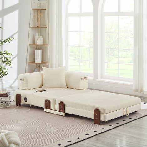 Canapé lit salon convertible rangement USB beige compact OKMYHOME (1/5)