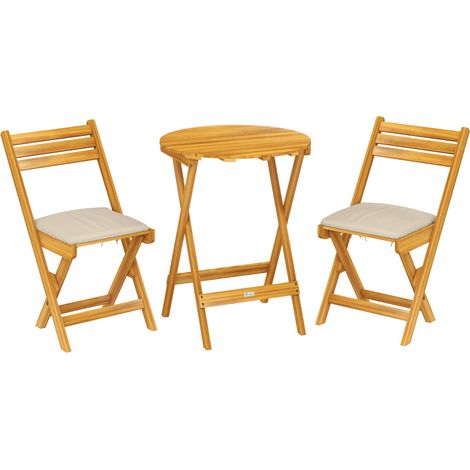 3-teiliges, klappbares Balkon-Set, Akazienholz, runder Tisch