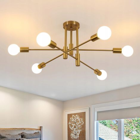 Lampadario industriale da soffitto GOECO, 6 attacchi E27, paralume in metallo, design retrò per soggiorno, cucina, sala da pranzo, camera da letto [classe energetica E] (1/5)