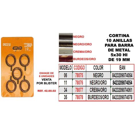 Cortina 2 soportes barra 19 mm extensible negro/oro