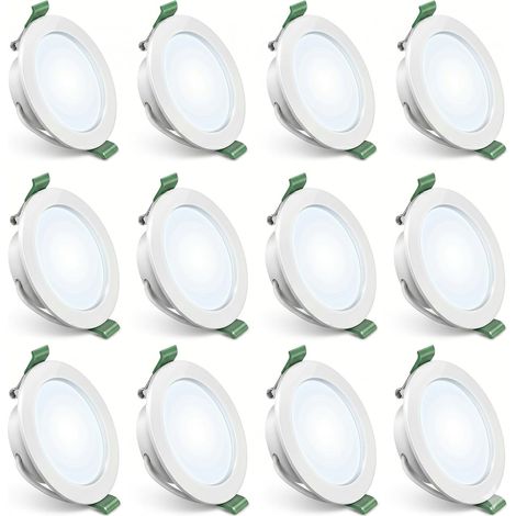 Lot de 12 Spot LED Encastrable Extra Plat 4W 339LM, Lumière Blanc Froid 6000K, Plafonnier Encastré Rond en Plastique pour Plafond, Salle de Bain, Cuisine, Couloir, 230V, Non Dimmable (1/5)
