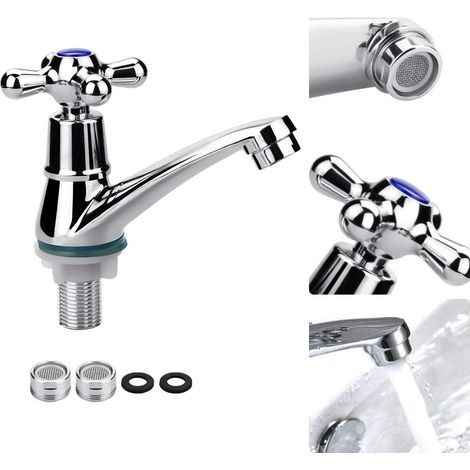 Robinet Lavabo Salle de Bain en Métal, Mitigeur Lave Main G1/2 à Poignée Croisée, Robinet Eau Froide Uniquement avec Filtre, Petit Mitigeur Évier Cuisine, pour Baignoire Économie d'Eau (1/5)