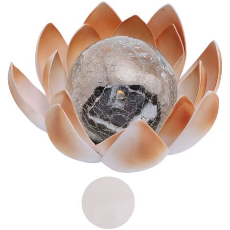 DEESSE SHOP-Rosvola Lumière de cour ambre à énergie solaire lampe décorative en verre craquelé jardin de fleurs pour l'extérieur (1/5)