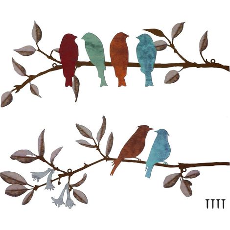 JSSEVN-Décoration murale d'oiseau en métal, 2 pièces, oiseaux en métal vif sur branche, décoration murale suspendue pour ornement de maison (1/5)