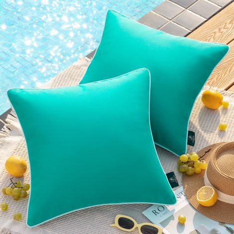2 Housses de coussin turquoise imperméables pour extérieur, 40 x 40 cm, pour canapés et tentes, résistantes UV et décoloration, sans rembourrage