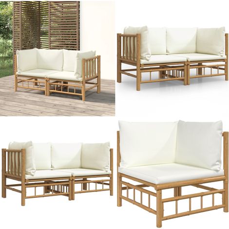 Garten-Ecksofas mit Cremeweißen Kissen 2 Stk. Bambus - Bambus Möbel - Gartenecke - Lounge Set - Esstisch - Outdoor Sofa - Home & Living (1/5)