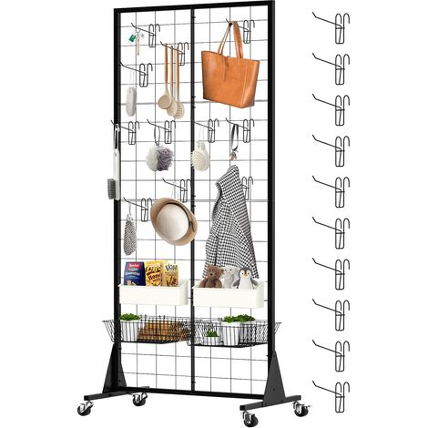 Grille d’Exposition sur Pied, 60x160cm Présentoir de vente au détail, Présentoirs Robustes avec base triangulaire, avec Crochets Inclus, pour Magasin de Détail, Salon, Magasin (1/5)