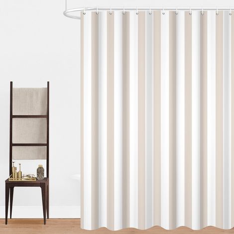 Rideau de Douche, 165x180cm, Taupe Minimalisme Moderne Rayures Verticales Art de Luxe Tissu Pmperméable Machine Lavable Rideau de Salle de Bain avec Crochets (1/5)