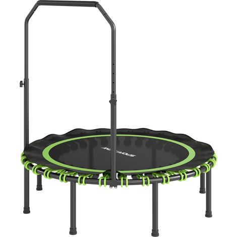 Trampoline de fitness avec barre d'appui réglable, trampoline sportif pour une utilisation intérieure et extérieure, acier, plastique, vert (1/5)