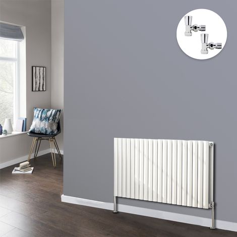 White Oval Radiator Designer Panel Radiators Bathroom Central Heating with Angled Manual Pair of Valves 600x1180mm Horizontal Double (1/3)