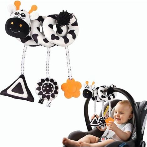 Tapis d'éveil en spirale, peluche douce avec hochet, pour poussettes et sièges auto, jouet sensoriel pour bébés de 0 à 6 mois, girafe noire et blanche (1/5)