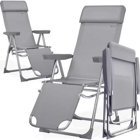 CASARIA® Sillas Gravedad Cero Plegables Reclinables Respaldo Alto Ajustable en 6 Posiciones Estructura Aluminio Gris