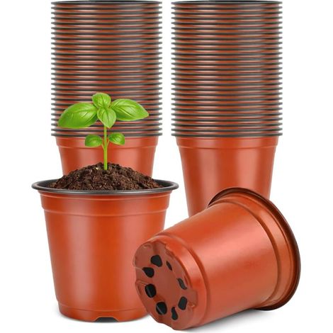 100 Pièces 10CM Pots de Fleurs,Pot pour Semis Exterieur,Pot Plastique Plante,Pot de Repiquage,Godets Semis pour Interieur-Rouge-Marron (1/5)