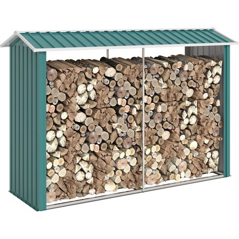Legnaia con struttura in acciaio zincato e base rialzata, 240 x 86 x 160 cm, verde (1/5)