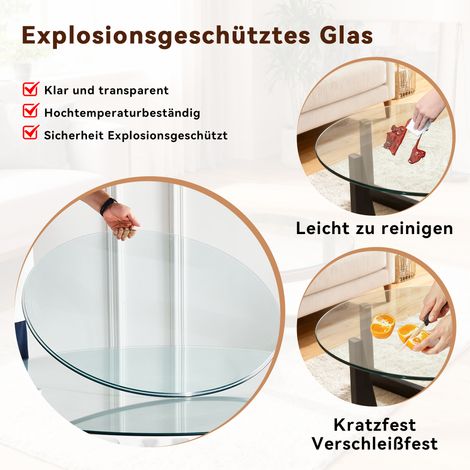 Plateau de table rond en verre trempé séparé, diamètre 46 cm, épaisseur 0,6 cm, durable et compact, sans montage, pour cuisine salon salle à manger (1/5)