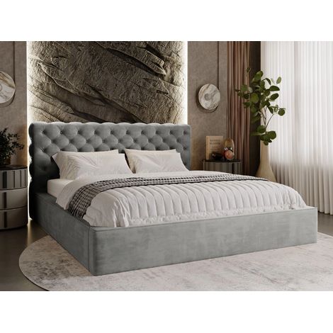 Lit rembourré avec rangement 120x200 velours gris foncé Apollo (1/5)