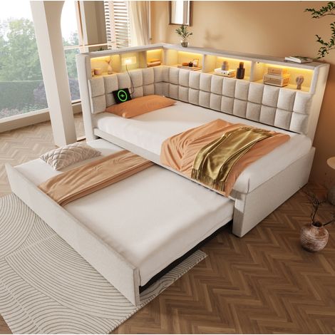 Cama nido 90x200 con USB LED y altavoz lino OKMYHOME (1/5)