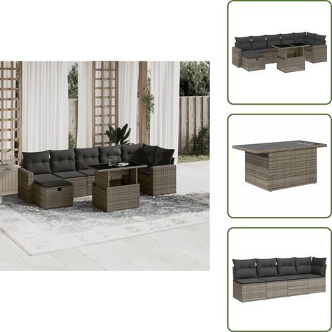 8-tlg. Garten-Sofagarnitur mit Kissen Grau Poly Rattan - Gartenmöbel Set - PE-Rattan Möbel - Outdoor Lounge - Gartenlounge - Terrassenmöbel (1/5)