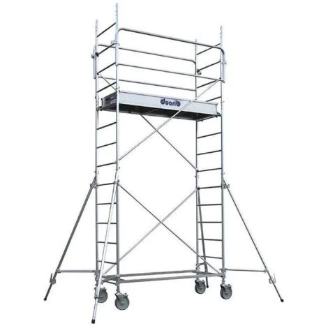 Duarib – Échafaudage roulant acier 4,90m – Hauteur de travail max 4,90m – Charge max 190kg – Roues réglables pour surfaces variées (1/3)