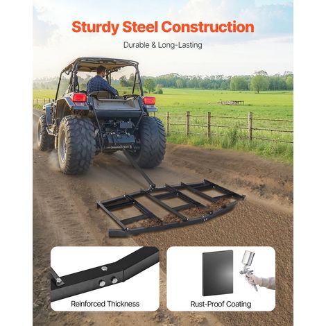 Herse Traînée 2150 mm Râteau Niveleur Remorquable d'Allée de Gravier en Acier Q235 avec Barres Réglables, Capacité Charge 22,7 kg, Outil de Nivellement pour VTT, UTV, Tracteur de Pelouse Jardin (1/5)