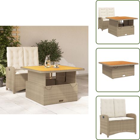 The Living Store Ensemble à manger de jardin et coussins 2 pcs beige poly rotin - Banc de jardin (1/5)