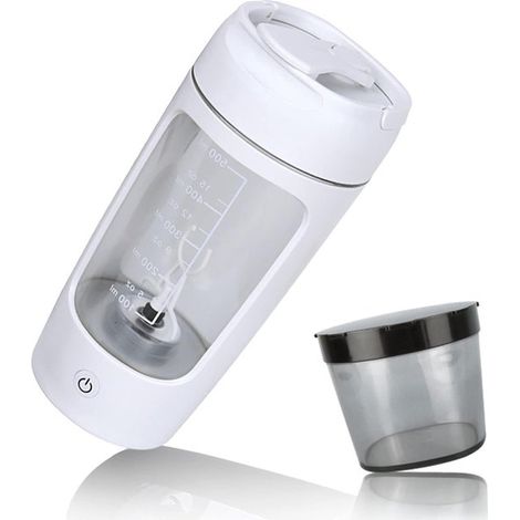 USB-wiederaufladbarer elektrischer Mixbecher mit Pulverbehälter – Tragbarer Mixbecher – Lebensmittelecht, auch für Babys geeignet – 650 ml – Proteinshake für Sportler – Weiß