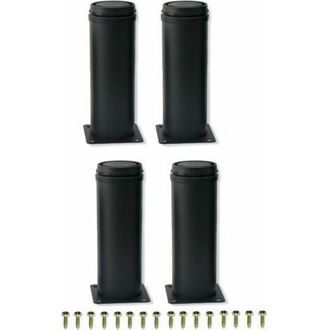 Pieds de meuble réglables en acier inoxydable noir, lot de 4, hauteur 15 cm. Vis pré-percées pour une installation rapide. (1/4)