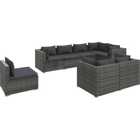 Maison Exclusive - Set Divani da Giardino 8 pz con Cuscini in Polyrattan Grigio (1/5)