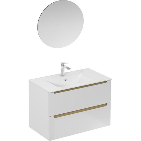 Naturel Mobiletto da bagno con lavabo, comprensivo di miscelatore per lavabo Naturel Stilla bianco lucido, bocca di erogazione e sifone