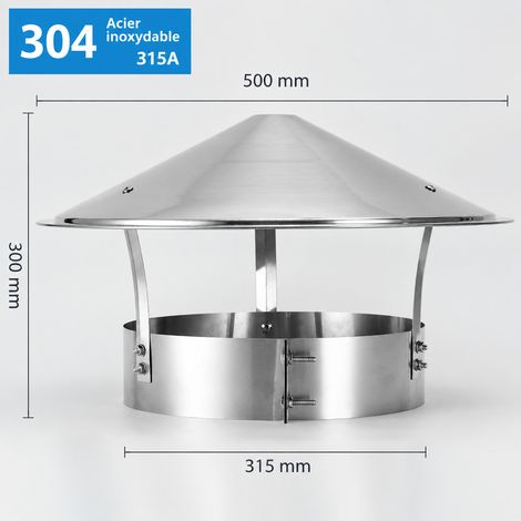 Chapeau de cheminée anti-pluie en inox 304 pour conduit 315 mm 304 315 50 × 50 × 10 cm 1,5 kg – Livraison gratuite