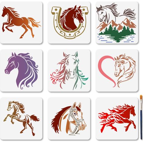 9 pochoir de Peinture en Forme de Cœur de Cheval de 15x15cm Pochoir Réutilisable pour Sabot de Fer à Cheval Modèles de Pochoirs de Dessin de Nature Animale avec Pinceau (1/5)