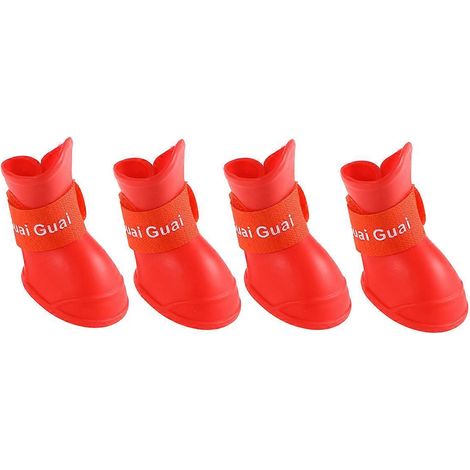Bottes de pluie et de neige antidérapantes pour petits chiens et chiots, en caoutchouc imperméable, couleurs bonbon - Taille M (rouge) (1/5)