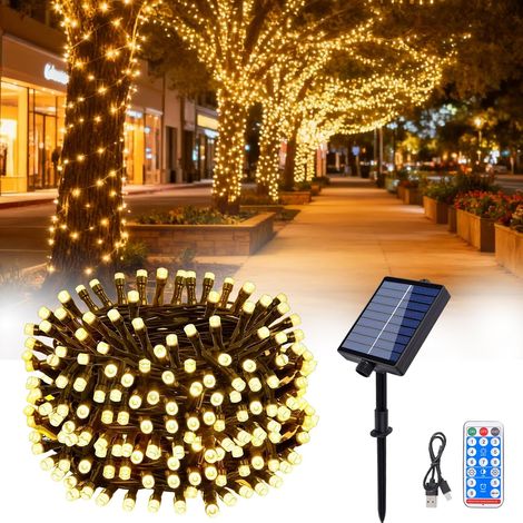 Guirlande Solaire Exterieur, Guirlande Lumineuse Exterieure Solaire 30M 300 LED, Blanc Chaud, Étanche 8 Modes Guirlande Lumineuse Exterieure Pour Jardin, Terrasse, Mariage, Maison Fê (1/5)