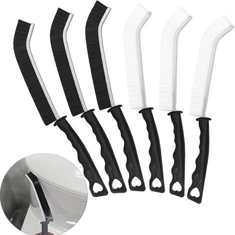 Juego de 6 cepillos para limpiar canalones, azulejos y juntas, cepillo de limpieza multifuncional con mango para puertas, ventanas, baño y cocina, antioxidante (3 negros + 3 blancos) (1/4)