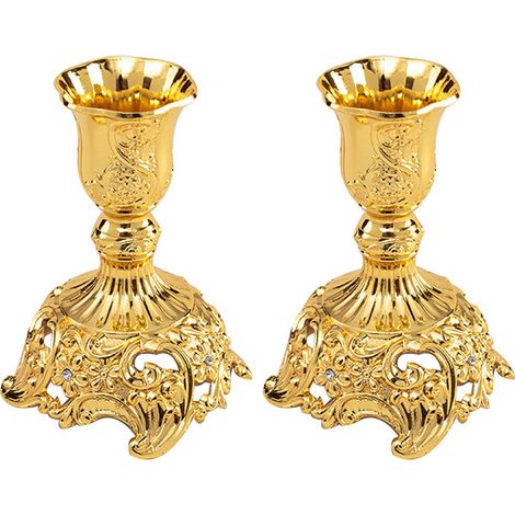 Lot de 2 bougeoirs en métal doré pour salle à manger, centre de table, décoration de table de mariage, bougeoirs décoratifs pour bougies coniques de S (1/5)