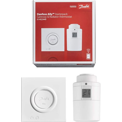 Danfoss – Pack de démarrage Ally – Passerelle + tête thermostatique connectée – Gestion de chauffage intelligent – Installation rapide 10 min – Écran LCD