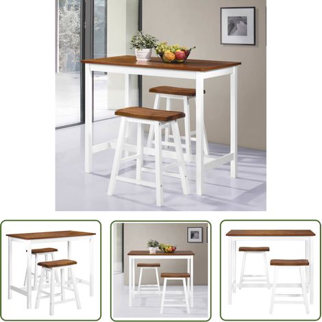 The Living Store Bartisch- und Hocker-Set 3-tlg. Massivholz - Bartisch - Barhocker Set - Wohnzimmer Dekoration - Massivholz Möbel - Kücheninsel (1/5)