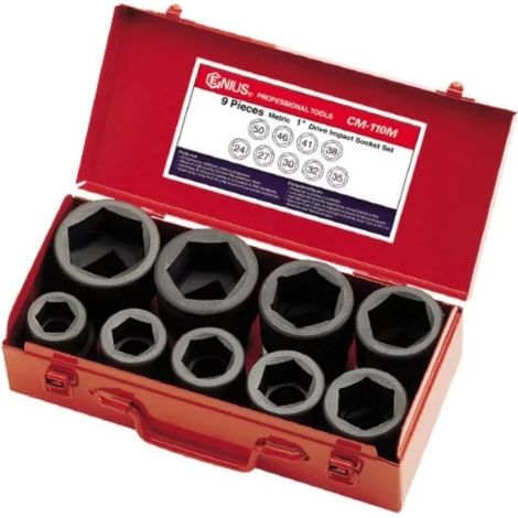 Douilles à chocs 1" de 24 à 50mm coffret métallique de 9pc (1/3)