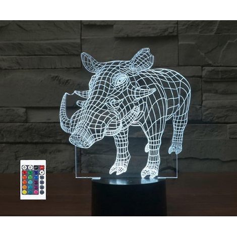 Veilleuse 3D Sanglier avec télécommande et 16 couleurs, illusion d'optique, lampe de chevet LED acrylique, décoration pour chambre d'enfant, cadeau d'anniversaire, jouet pour enfants (1/5)