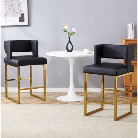Set di 2 sgabelli da bar nordici in PU nero e metallo dorato 48 x 53,3 x 91,4 cm DESVIAE (1/5)