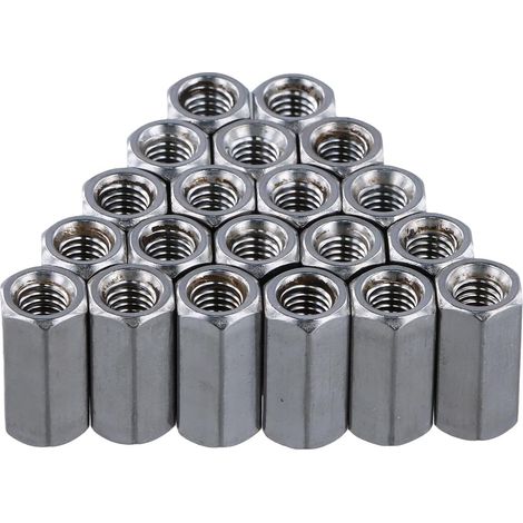 Écrou Long M6 en Acier Inoxydable 304 – Lot de 20 Manchons Hexagonaux de 20mm pour Raccords de Tige Filetés – Écrous de Couplage en Argent (1/5)