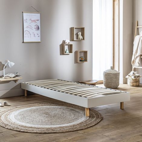 Sommier kit enfant en bois massif blanc et naturel 90x190