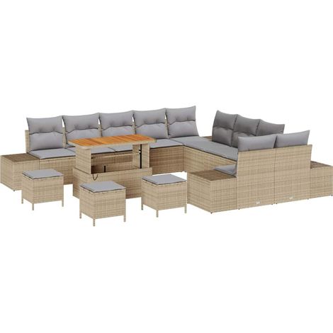 Maison Exclusive - Conjunto de sofás de jardín 14 pcs Beige ratán