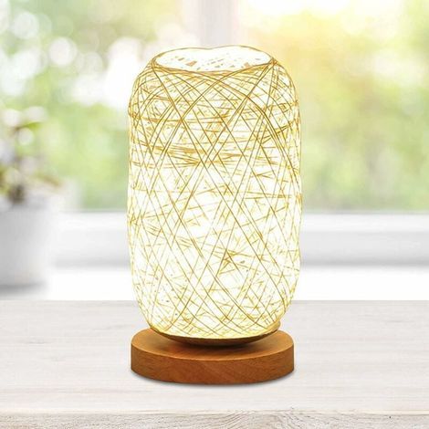 Lampe de chevet moderne en bambou et rotin lampe de table base bois créative moderne décoration personnalisée, lampe Led dimmable, lampe de chevet salon, beige, (1/4)