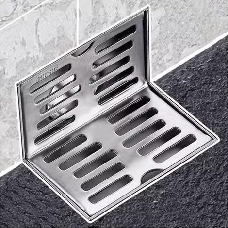 Sifón de esquina, sifón lateral de acero inoxidable, para baño, cocina o balcón, sifón de ducha horizontal en forma de L para montaje en pared. (1/5)